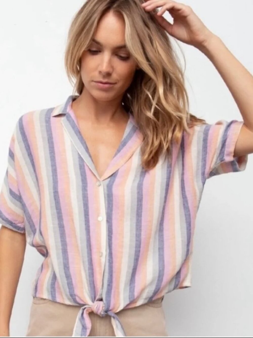 Rails Marley Stripe Tie Front Linen Blend Shirt in Mandalay Stripe - Medium